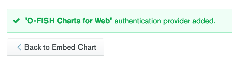 Success Message saying 'O-FISH Charts for Web authentication provider added' with back button
